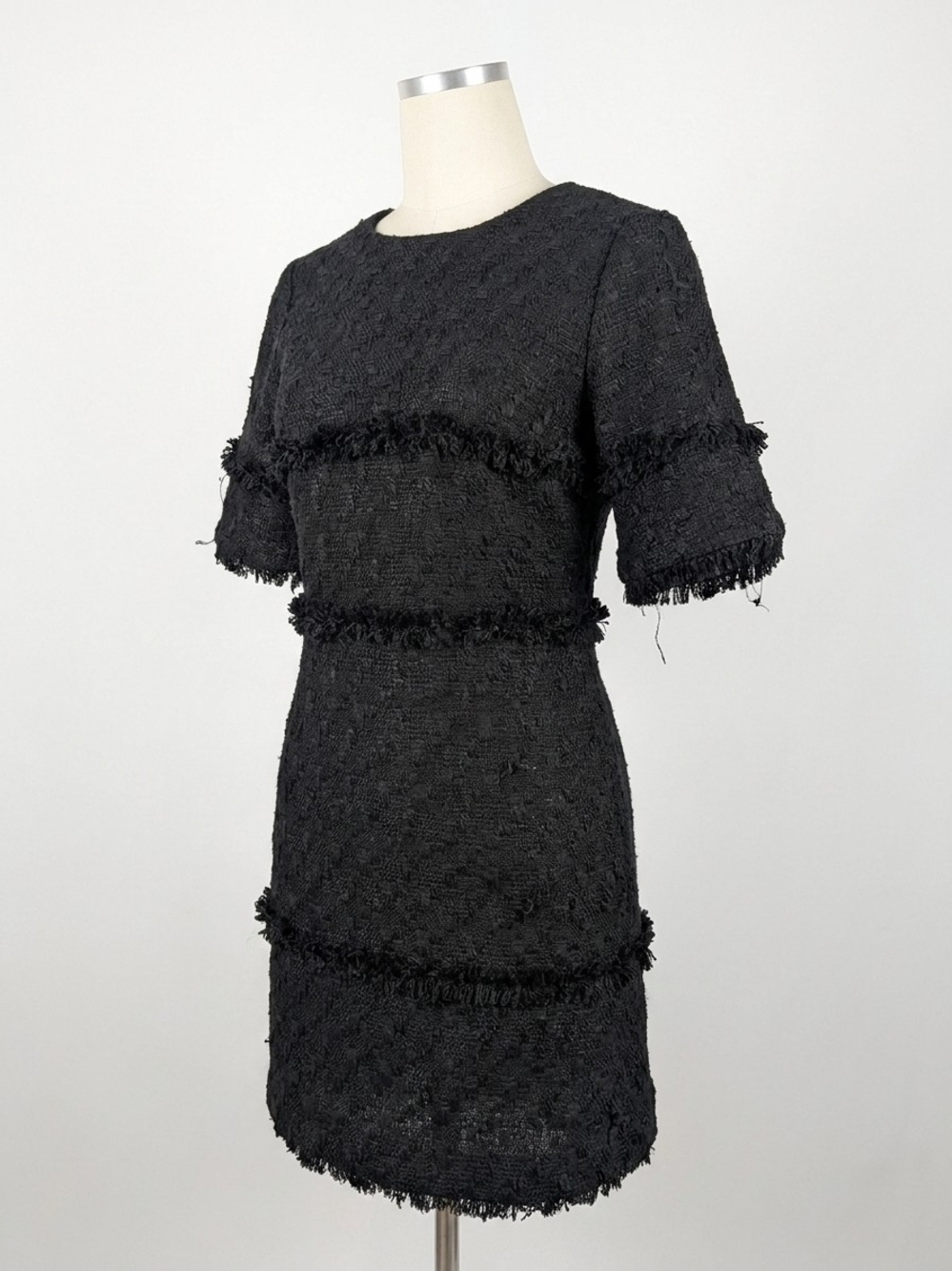 Ann Taylor Black Textured Fringe Shift Dress